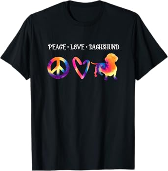 Wienie Dog Hippie Pet Parent Tie Dye Peace Love Dachshund Men Women Kids T-Shirt