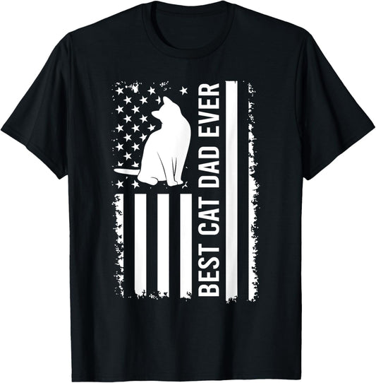 Men's Cat Dad US Flag Kitty Daddy Dad Christmas Fathers Day T-Shirt