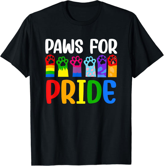 Paws For Pride Month LGBTQ Gay Lesbian Pets Cats Dogs Lover T-Shirt