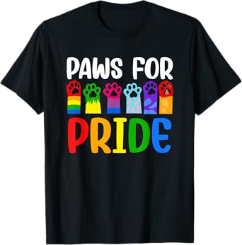 Paws For Pride Month LGBTQ Gay Lesbian Pets Cats Dogs Lover T-Shirt