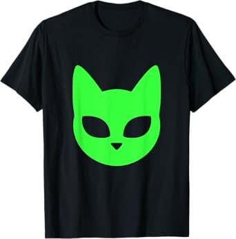 Green Alien Cat Face A Futuristic Feline Graphic T-Shirt