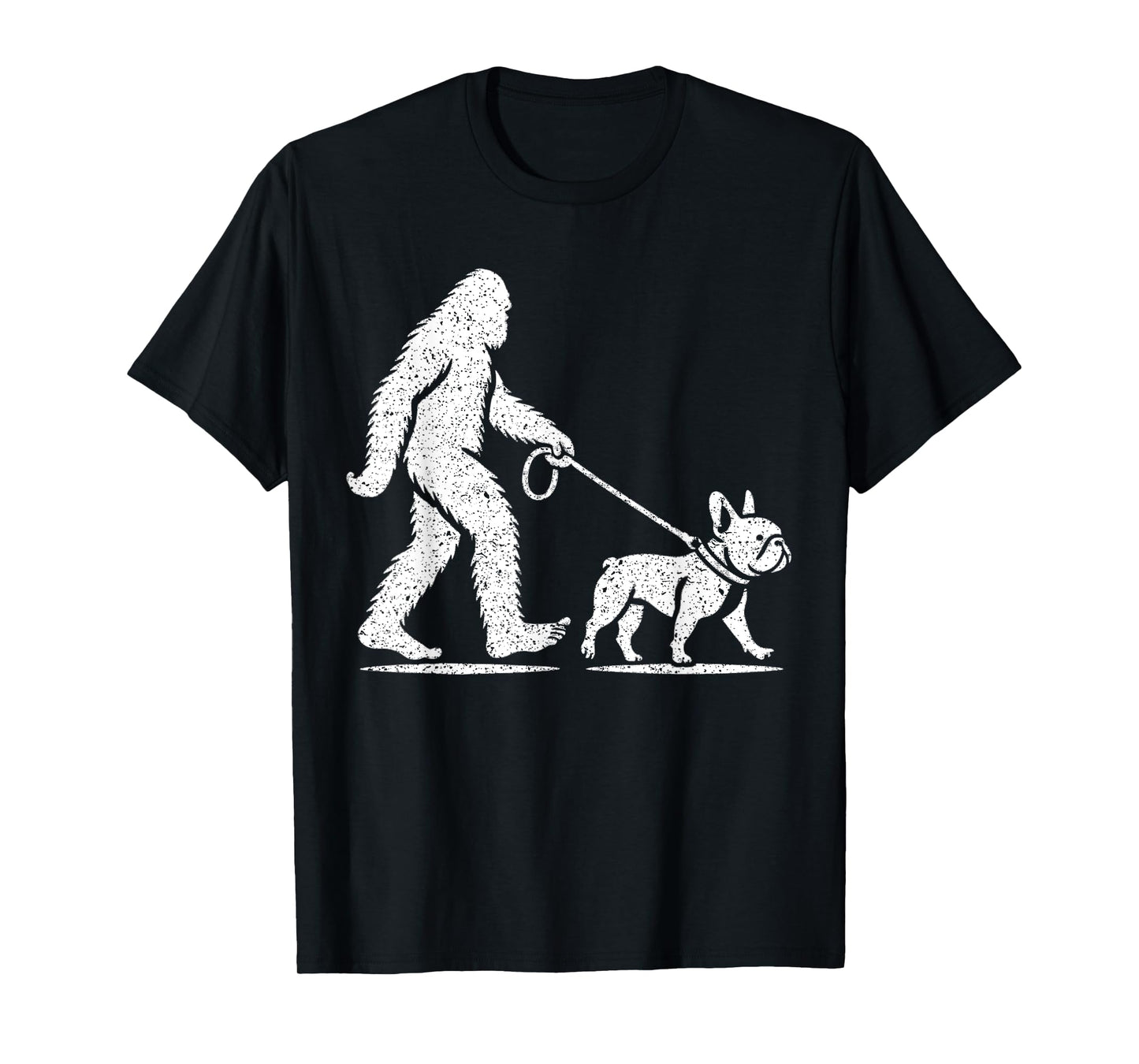 Bigfoot Walking A French Bulldog Sasquatch Design Men Women Kids T-Shirt
