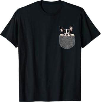 Boston Terrier Dog in Pocket T-Shirt for Men Women Girls Kids