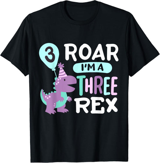 3rd Birthday Dinosaur T Rex Roar Three Rex 3 Years Old Kids T-Shirt