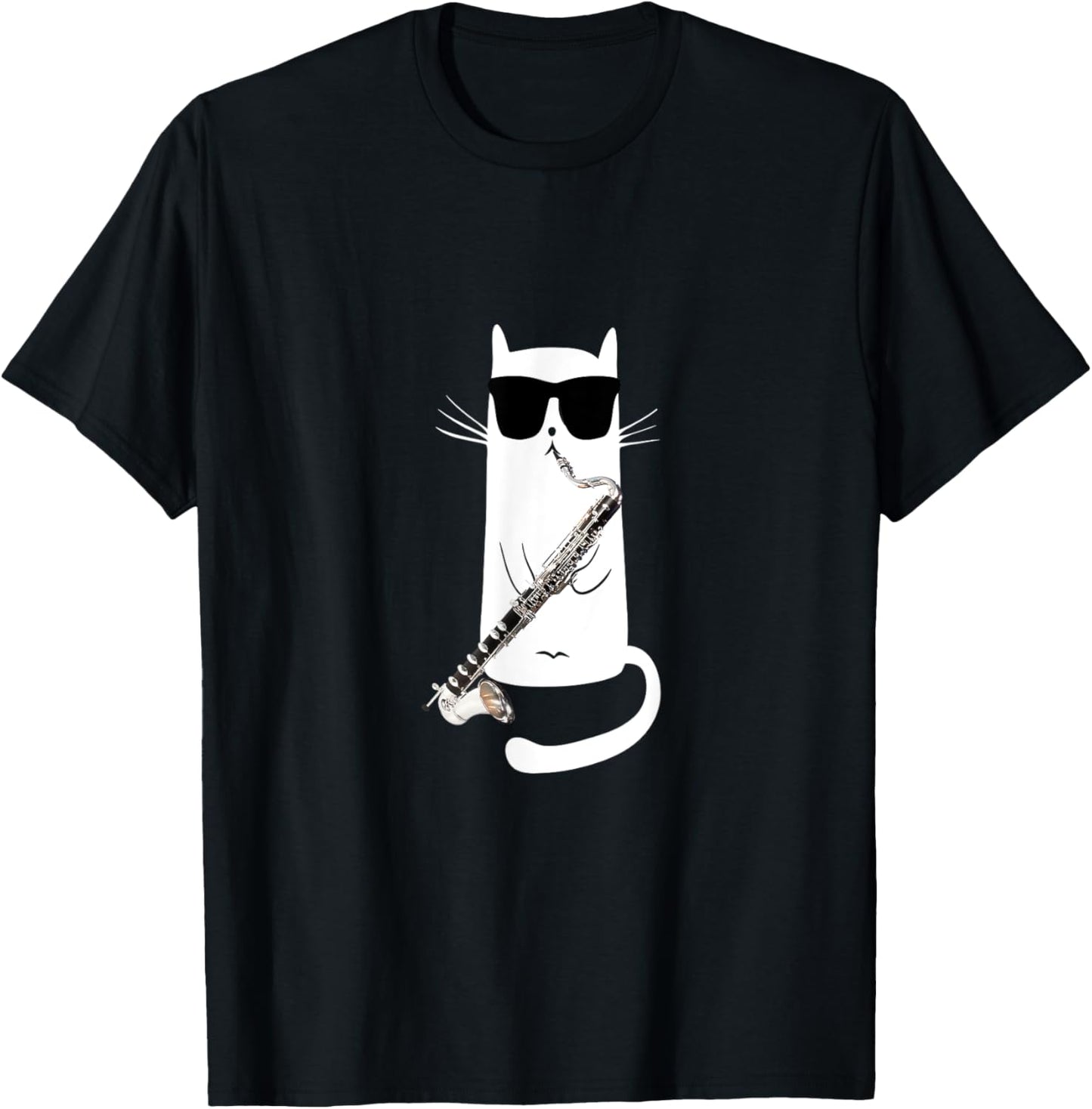 Funny Cat Wearing Sunglasses Playing Bass Clarinet T-Shirt