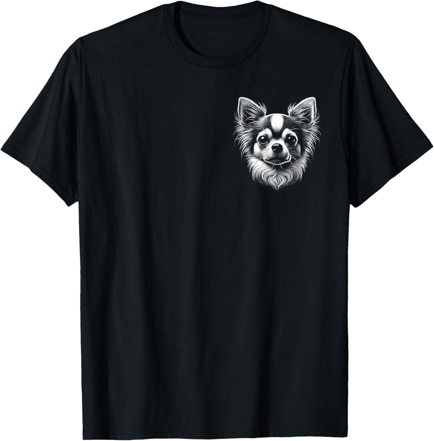 Cute Chihuahua Elegant Black and White Portrait on Chest T-Shirt