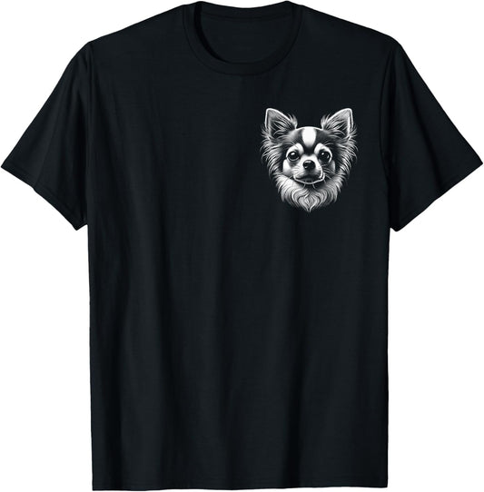 Cute Chihuahua Elegant Black and White Portrait on Chest T-Shirt