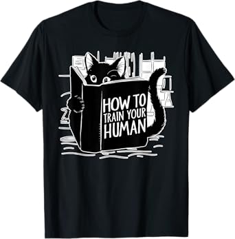Cat Reading How to Train Your Human Funny T-Shirt