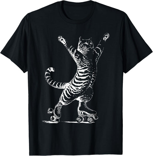 Vintage Cat Rollerskates Skating Derby Skater Roller Skate T-Shirt