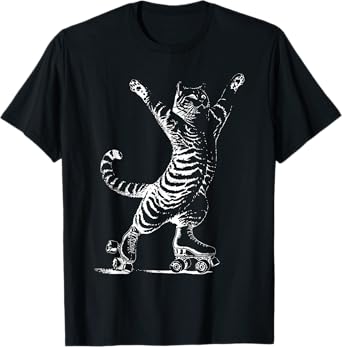 Vintage Cat Rollerskates Skating Derby Skater Roller Skate T-Shirt