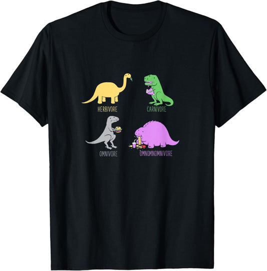 Dino Evolution - Herbivore Carnivore Omnivore Omnomnomnivore T-Shirt