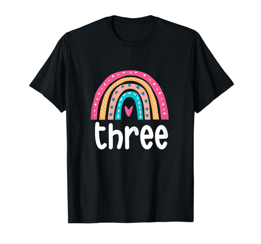 Girls 3rd Birthday Boho Rainbow Three 3 Years Old Birthday T-Shirt