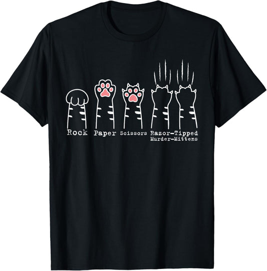 Rock Paper Scissors Cat Funny Kitten Cute Paw T-Shirt
