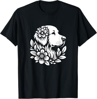 Floral Golden Retriever Face Dog Flower Graphic Design Men Women Girls Kids T-Shirt