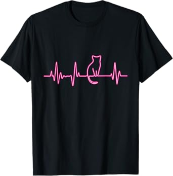 Heartbeat Cat Lover Cat Silhouette Funny Cat T-Shirt