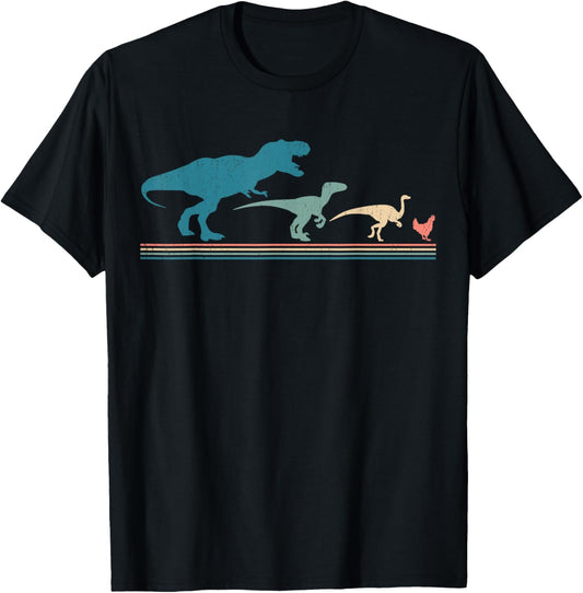 Dinosaur Chicken Evolution Funny Vintage Retro 70S T-Shirt