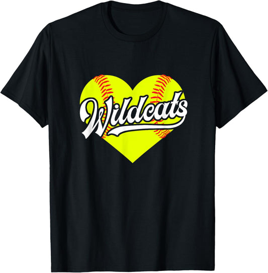 Softball Heart Wildcats Team T-Ball Little League Girls Gift T-Shirt