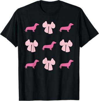 Retro Dachshund Cute Coquette Bow Wiener Dog Animal Lover Men Women Girls Kids T-Shirt