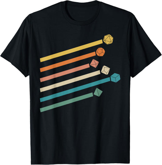 Vintage Minimalist Geeky Polyhedral Falling Retro Rainbow T-Shirt