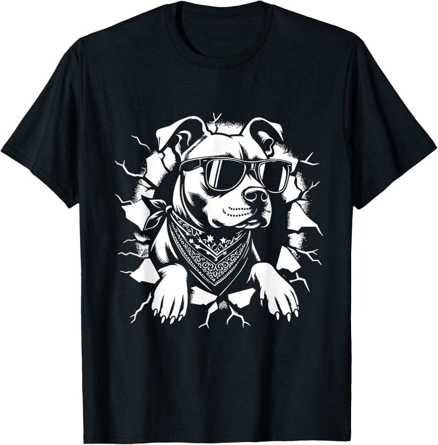 Cool American Pitbull Terrier Dog Sunglasses Graphic Design T-Shirt