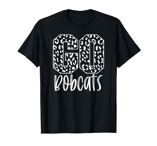 Bobcats Team Mascot School Spirit Game Night Leopard Print T-Shirt