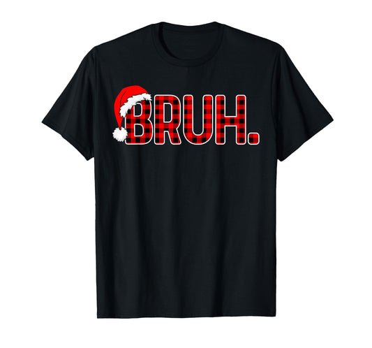 Bruh Funny Christmas Plaid Teens Boys Men Kids Xmas Pajamas T-Shirt