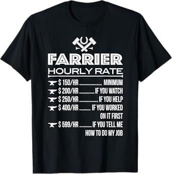 Horse Foot Care Specialist Job Title Wage Chart Funny Farrier Rates Labor Horseshoer Equine Hoof Worker Gift T-Shirt