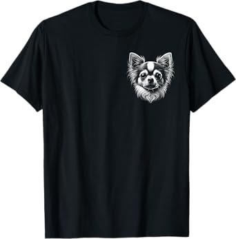 Cute Chihuahua Elegant Black and White Portrait on Chest T-Shirt