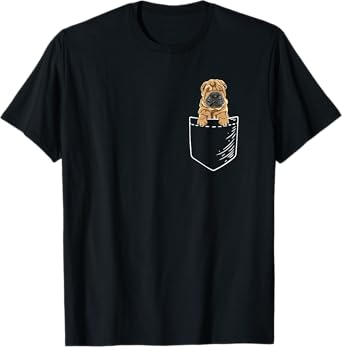 Funny Mens Womens Kids Cartoon Pocket Shar Pei Dog Lover T-Shirt