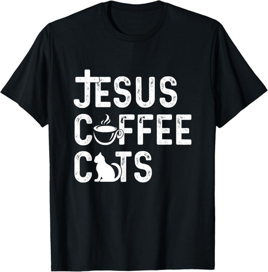 Christian Jesus, Coffee, Cats - Religous Cat Caffeine Lover T-Shirt