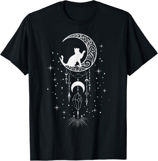Astrology, Cat, Crescent moon, Dream catcher, Esoteric T-Shirt