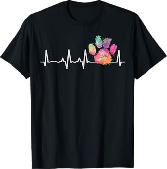 Cute Veterinarian Gift Rainbow Paw Print Heartbeat Vet Tech T-Shirt