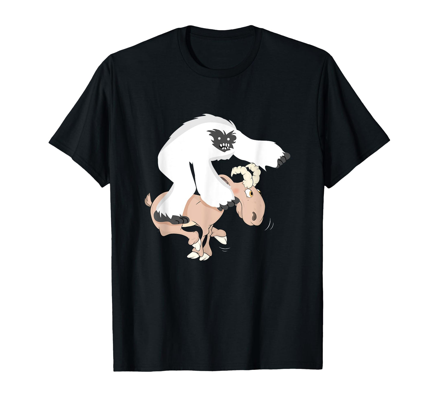 Funny Baby Yeti Riding Goat Cartoon Bigfoot Play Junior Goat T-Shirt