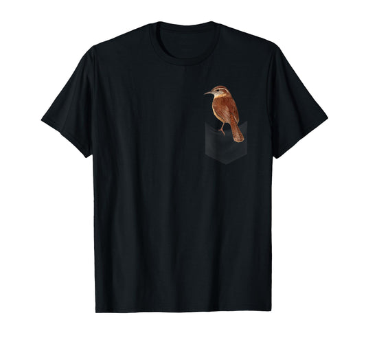 Carolina wren bird on fake pocket on chest T-Shirt