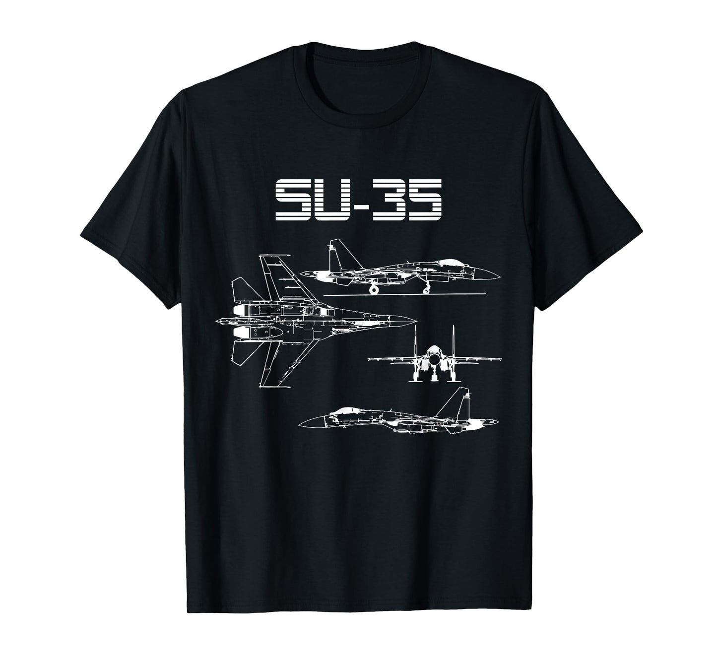 Su-35 Fighter Plane Warbird Blueprint Schematics Diagram T-Shirt