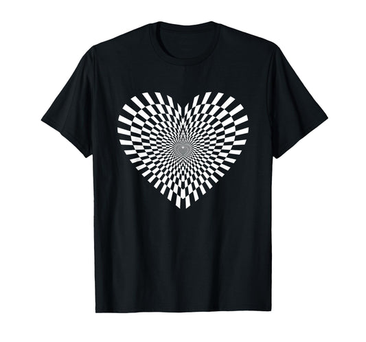Cool Crazy Retro Valentine Sweet Heart Cute Fun Optical Art T-Shirt