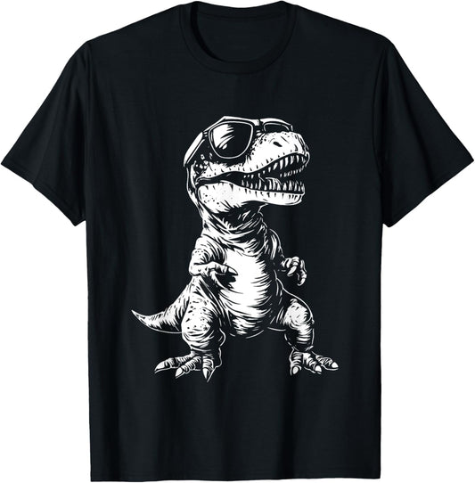 dinCo. Funny T-Rex Sunglasses T-Shirt - Unisex, Black, Small, Short Sleeve