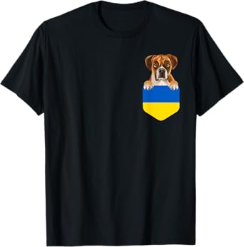 Ukraine Flag Boxer Dog In Pocket Men Women Kids T-Shirt