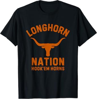 Longhorn Nation Hook'em Horns Orange distressed text T-Shirt