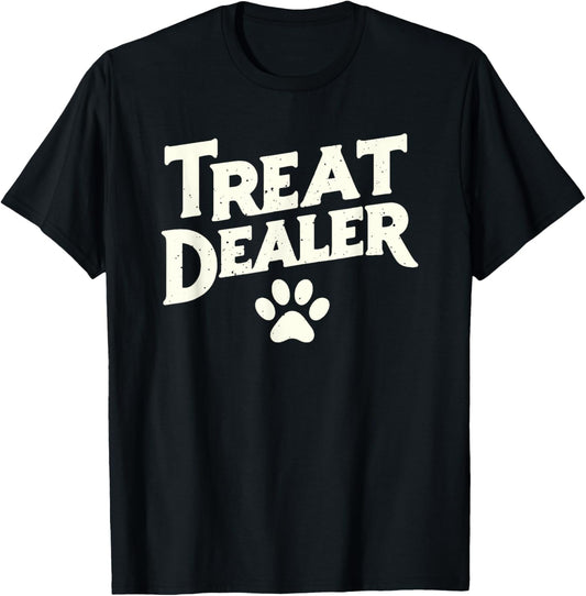 Treat Dealer T-Shirt - Kids' Unisex Humor Dog Lover Tee - Black, Small, Short Sleeve