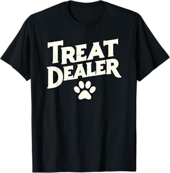 Treat Dealer T-Shirt - Kids' Unisex Humor Dog Lover Tee - Black, Small, Short Sleeve