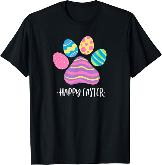 Cute Dog Paw Easter Design with Colorful Eggs for Dog Lover T-Shirt