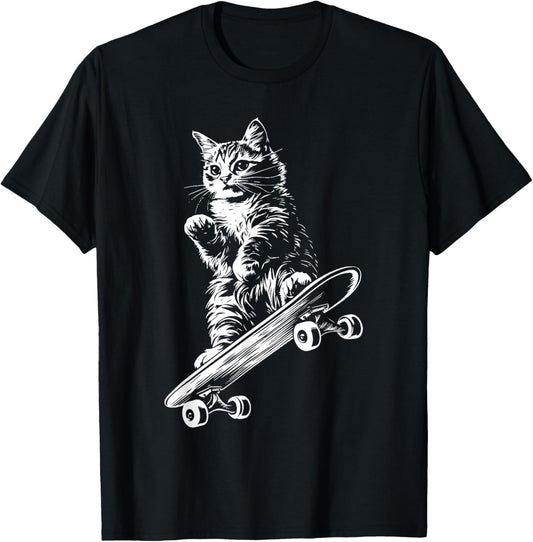 Funny Cat Skateboard Skater Graphic T-Shirt