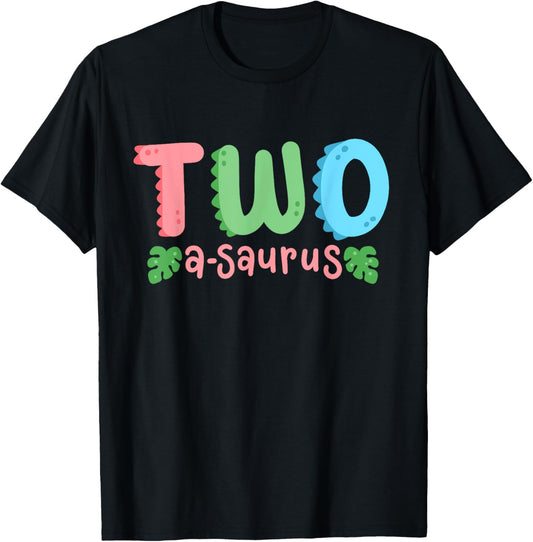 2 Years Old Two Saurus Kids Dinosaur 2nd Birthday Family T-Shirt