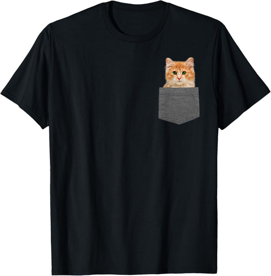 Funny Cat in Pocket Shirt Gift for Women Men Boy Girl Kids T-Shirt
