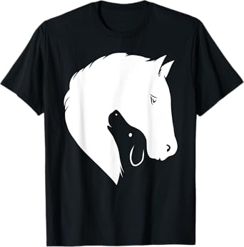 Horse Dog Silhouette Funny Equine Canine Animal Lover Outfit T-Shirt for Men Women Kids