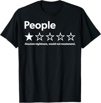 Funny People Rating Tee Shirt - Unisex Adults - Black - Small - Short Sleeve - Crew Neck - Retro - Polyester - T-Shirt - Letter Print - Lightweight, Classic fit, Zipper closure