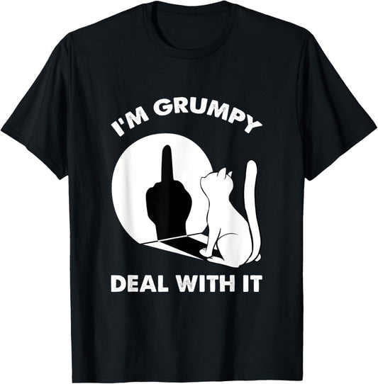 Funny Cat Middle Finger Shirts Cat I'm Grumpy Deal With It T-Shirt