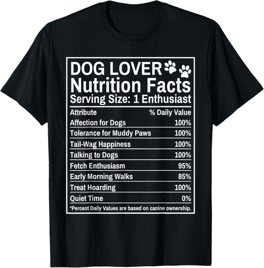 Dog Lover Nutrition Facts Definition Dog Mom Dog Dad T-Shirt