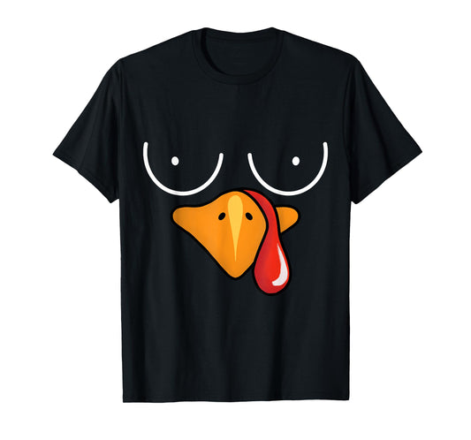 Coolest Turkey Face Funny Thanksgiving Day Boobs for Women T-Shirt